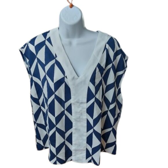 Shein Tops - S276 Blue and White Sleeveless Blouse Blousy Top Size 0XL NEW NWOT